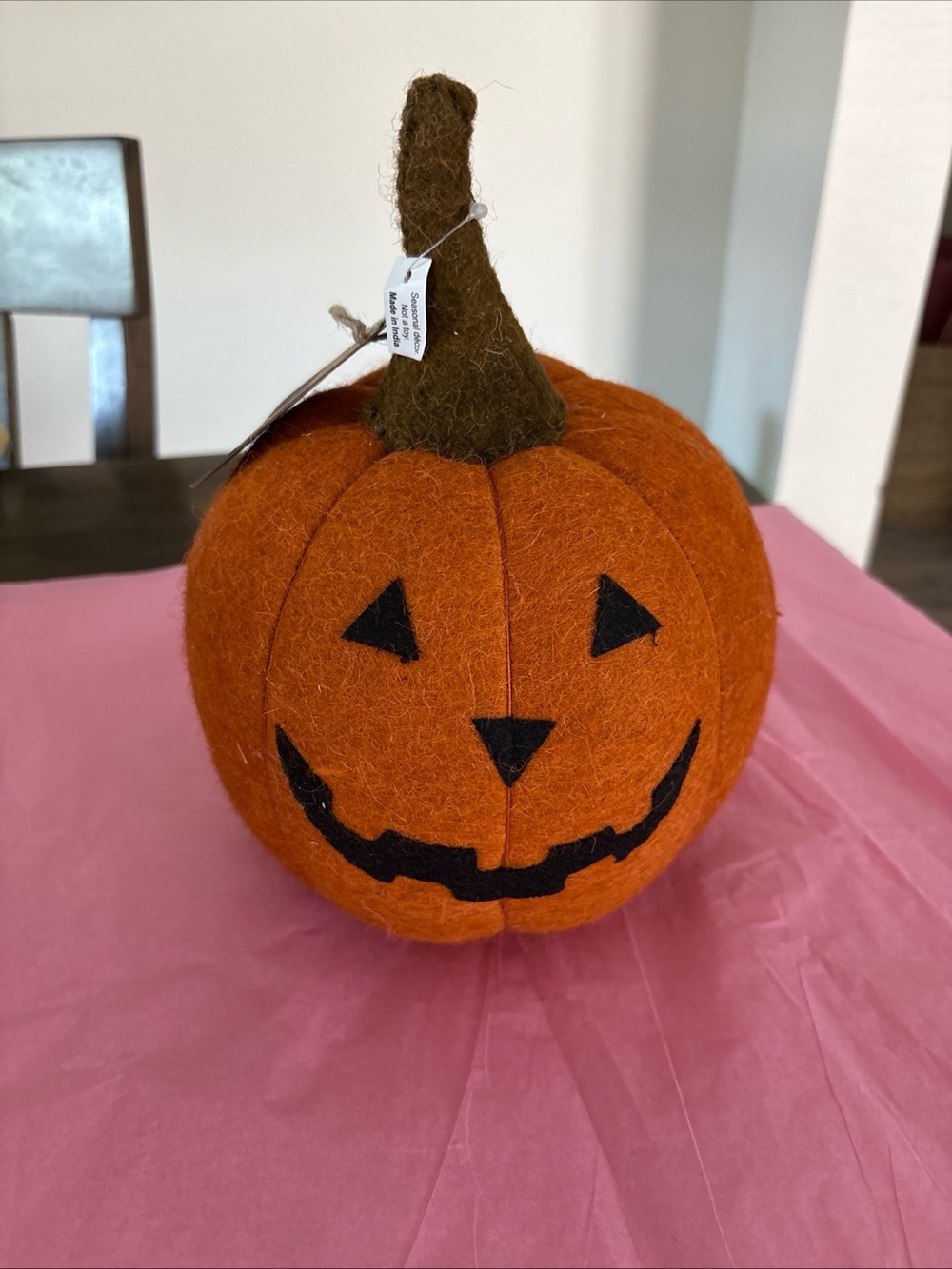 NWT Handmade Wool Felt 10” Jack O Lantern Pumpkin Halloween Table Decor